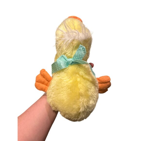 Vintage Plush Yellow Duck With Green Bow & Orange Beak - Picture 6 of 6